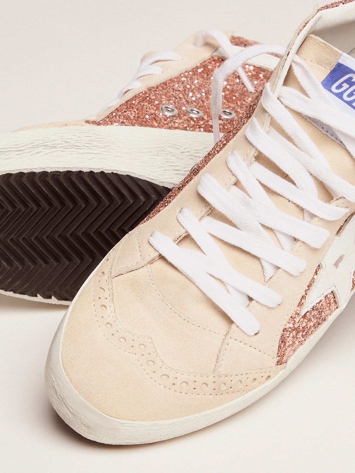Mid Star Sneakers With Pink Gold Glitter Golden Goose