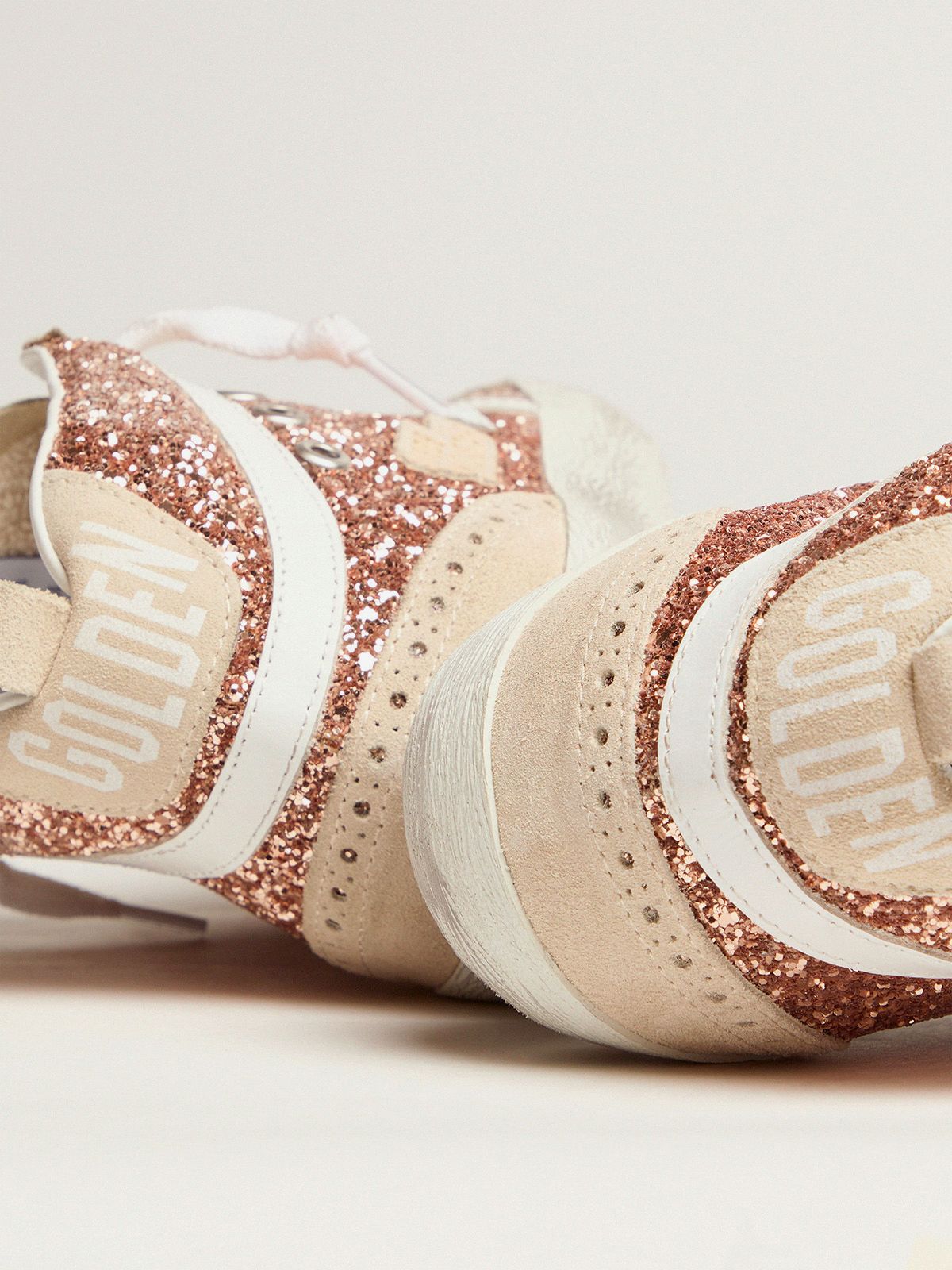 Mid Star Sneakers With Pink Gold Glitter Golden Goose