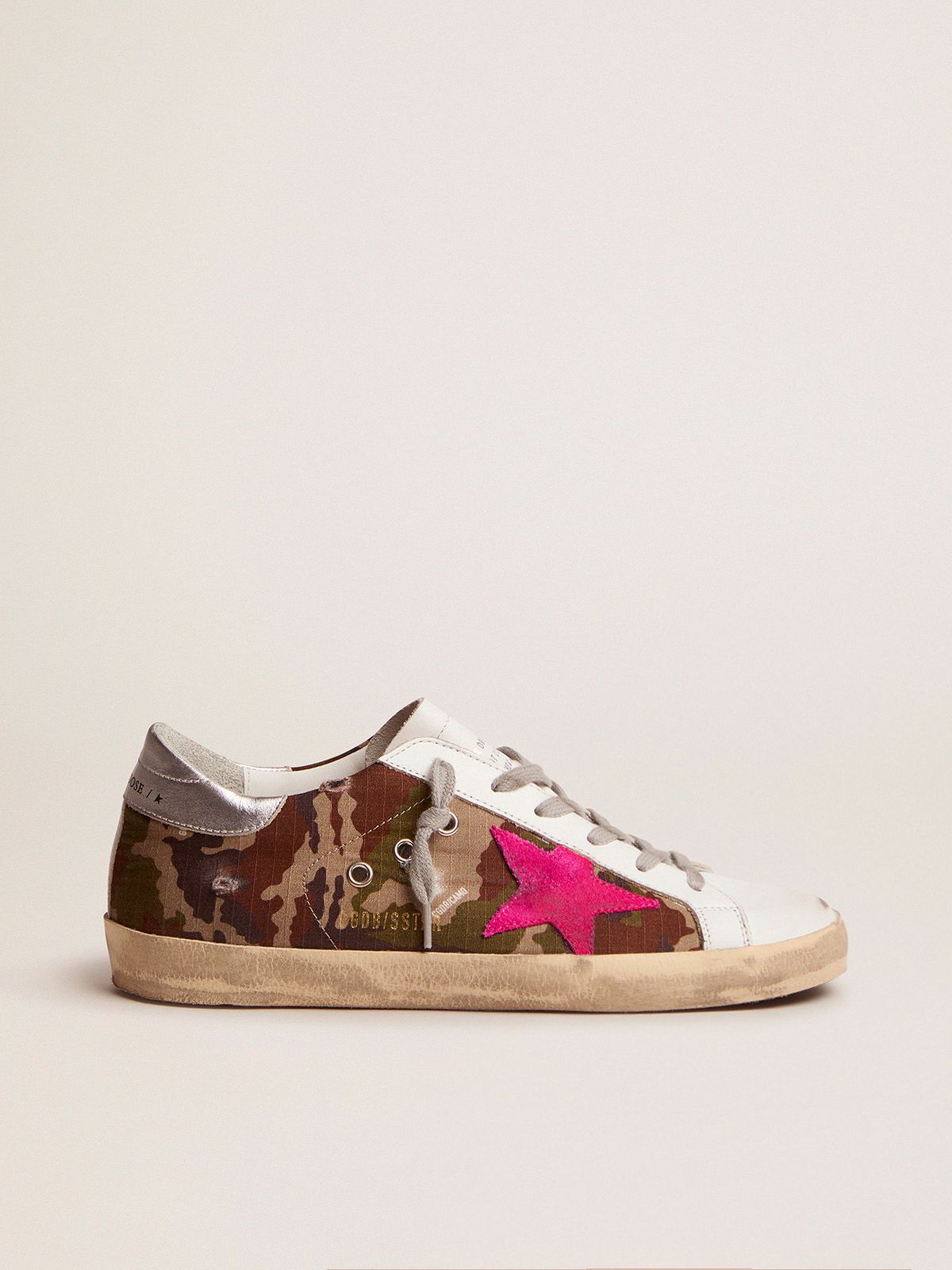 golden goose camo with pink star