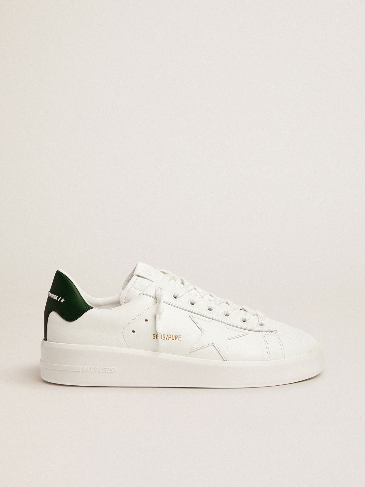 White Purestar sneakers with green heel tab