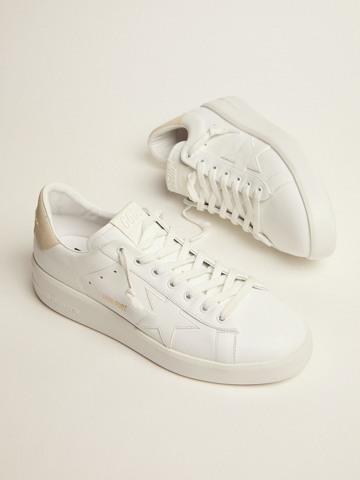 Purestar sneakers in white leather with cream suede heel tab 