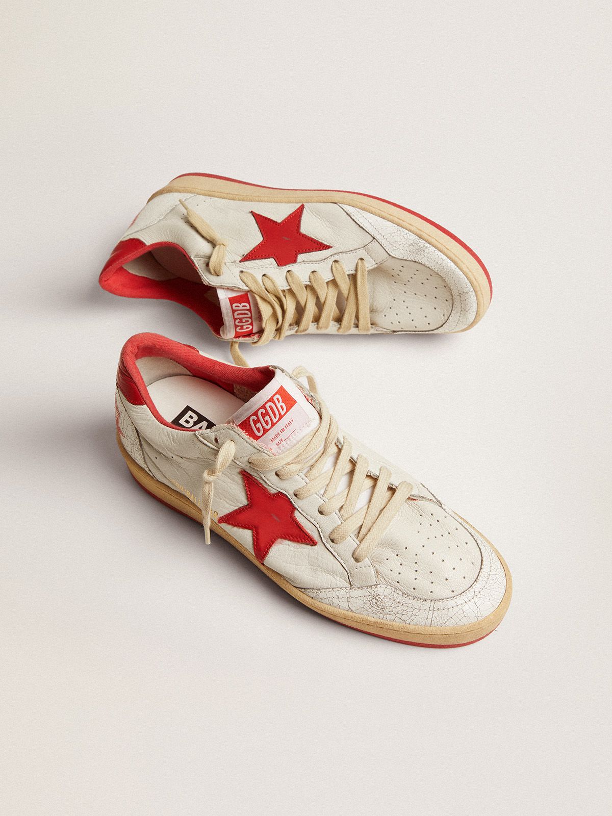 White Ball Star sneakers in leather with red star and heel tab 