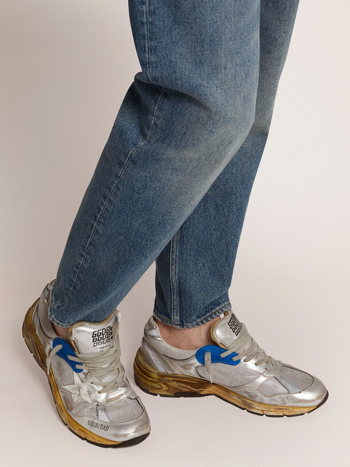 Silver Dad-Star sneakers with distressed finish | Goose