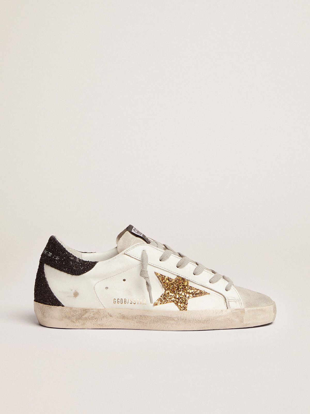 Super Star Sneakers With Gold Star And Glittery Black Heel Tab Golden Goose