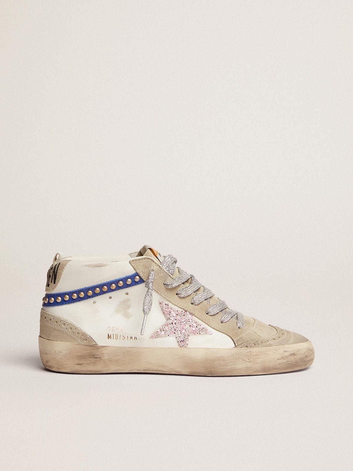 Mid Star sneakers with distressed-finish white canvas upper and multi ...