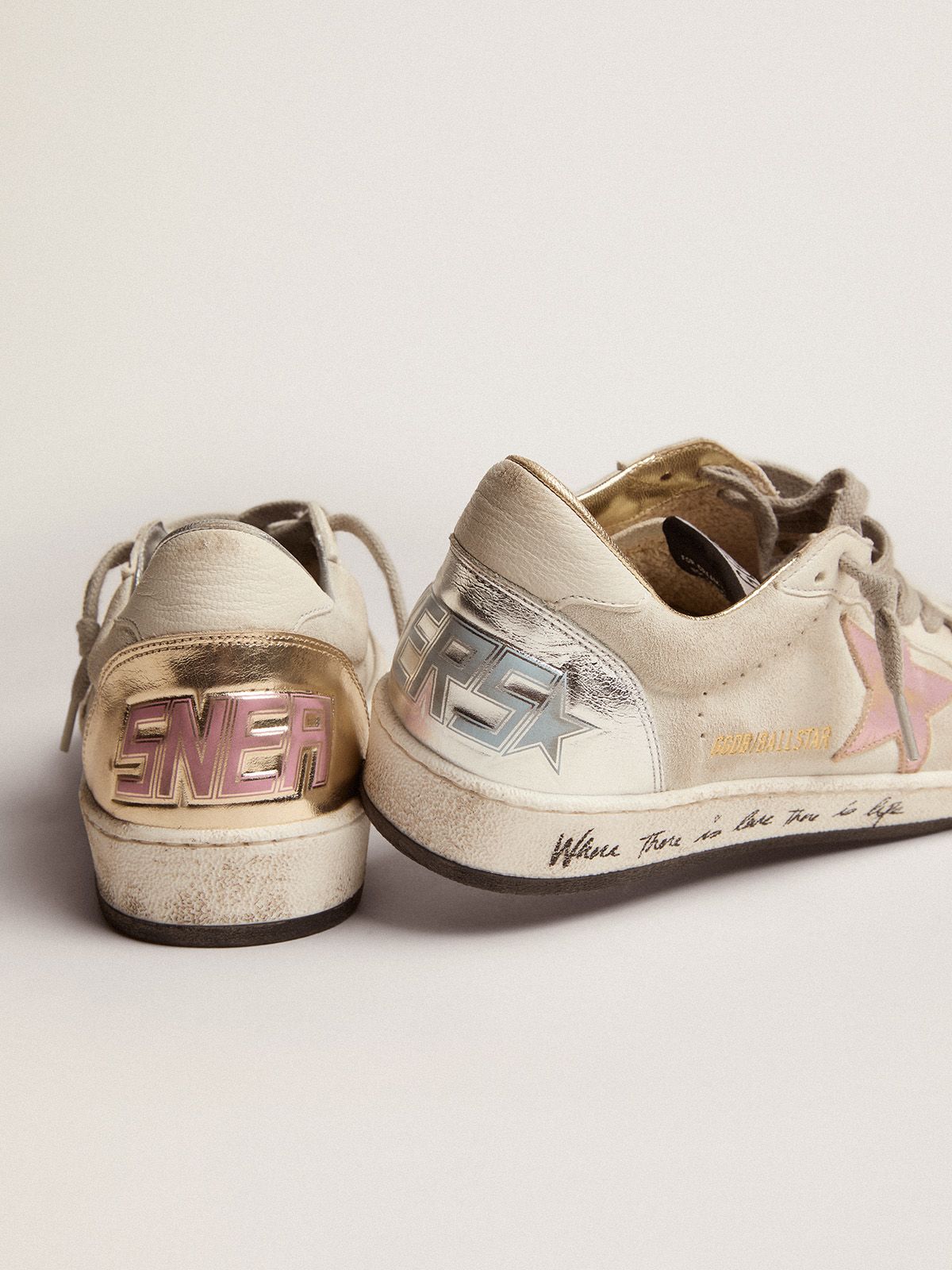 Ball Star sneakers in white suede with multicolored metallic 