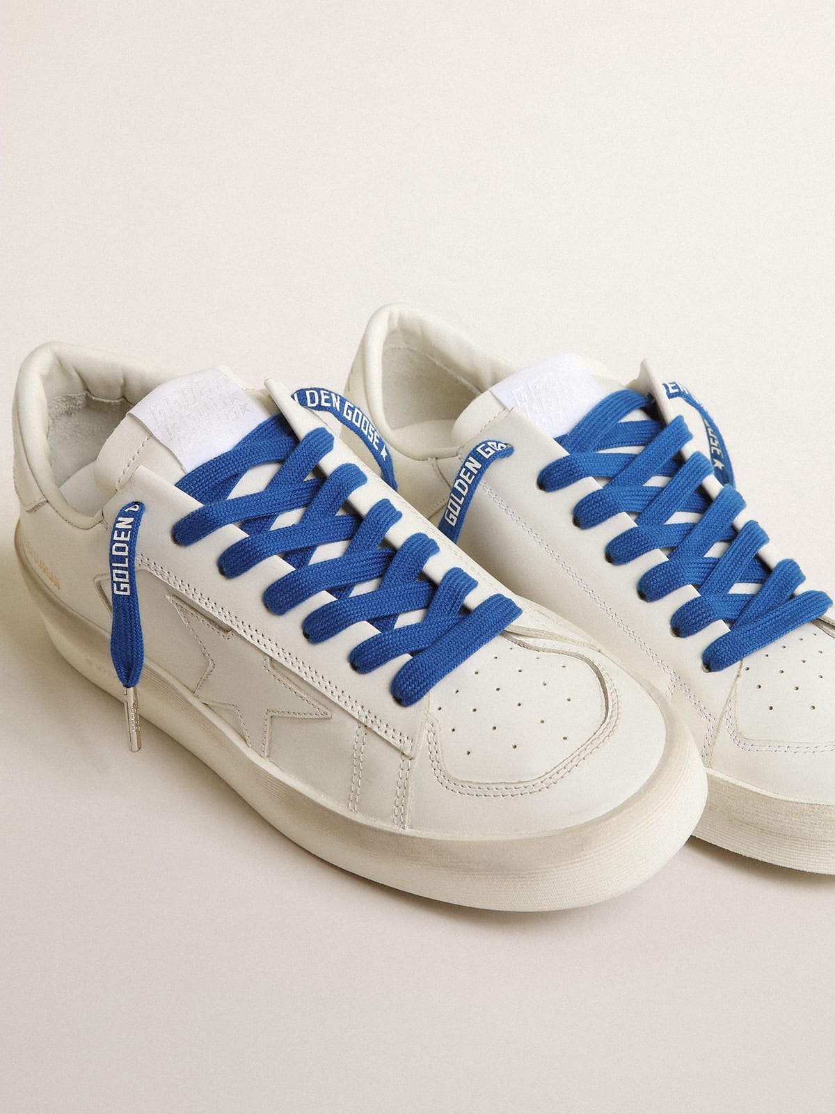 Golden Goose - Blue cotton laces with contrasting white logo in 