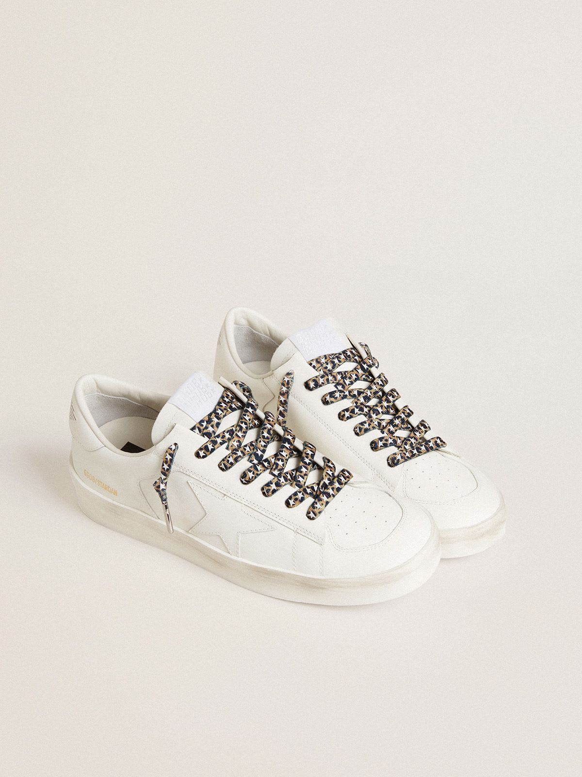 Golden Goose - Beige and brown leopard-print laces with contrasting white stars in 