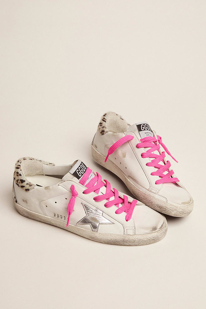 Golden Goose - Super-Star with silver leather star and leo-print pony skin heel tab in 