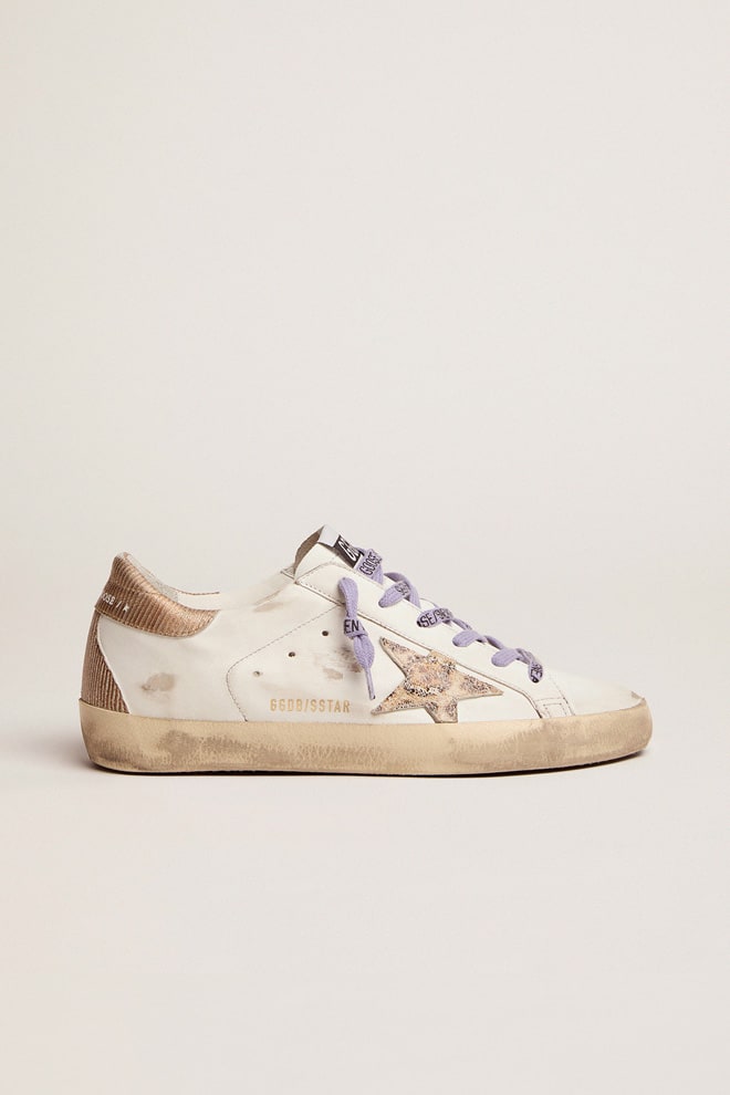 Golden Goose - Super-Star with leo-print suede star and sand corduroy-effect heel tab in 