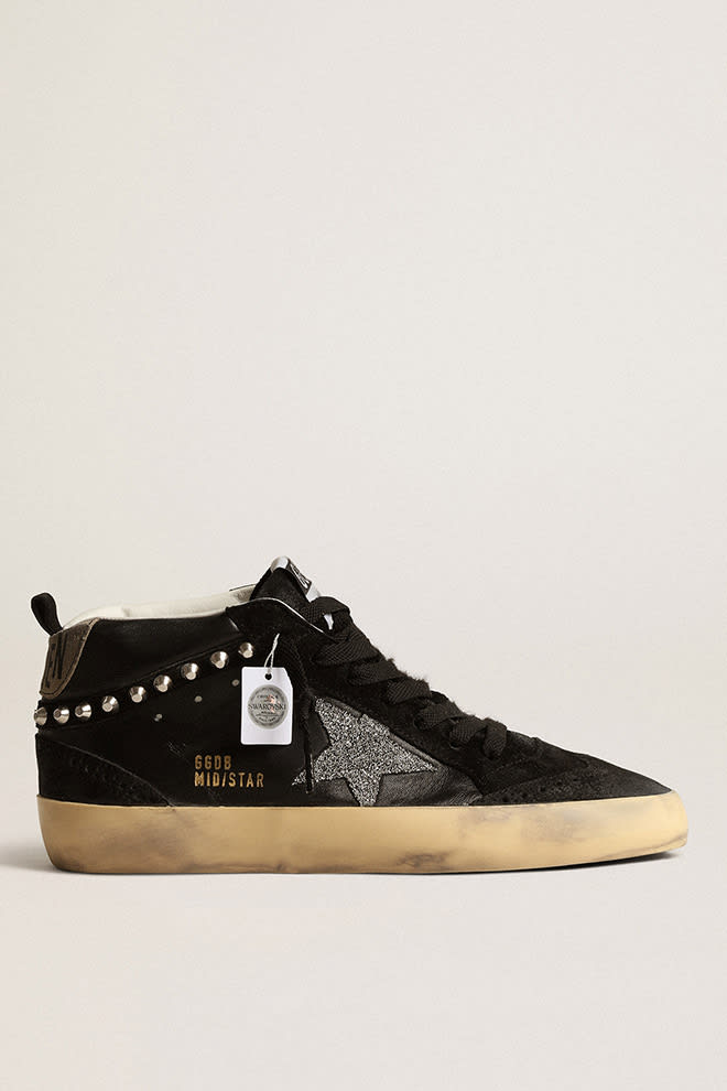 Golden Goose - Mid Star in black nappa and suede with Swarovski crystal star in 