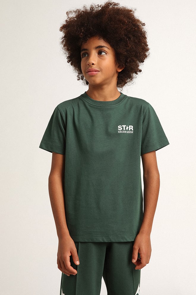 Golden Goose - Boys’ green T-shirt with contrasting white logo and star in 