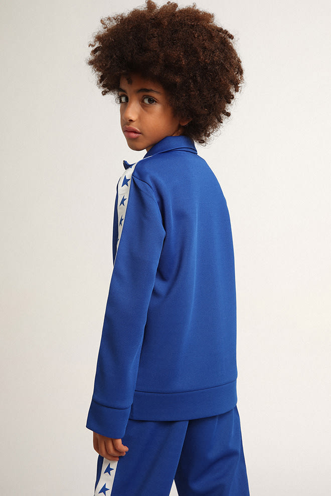 Golden Goose - Bright blue zipped sweatshirt with white strip and bright blue stars in 