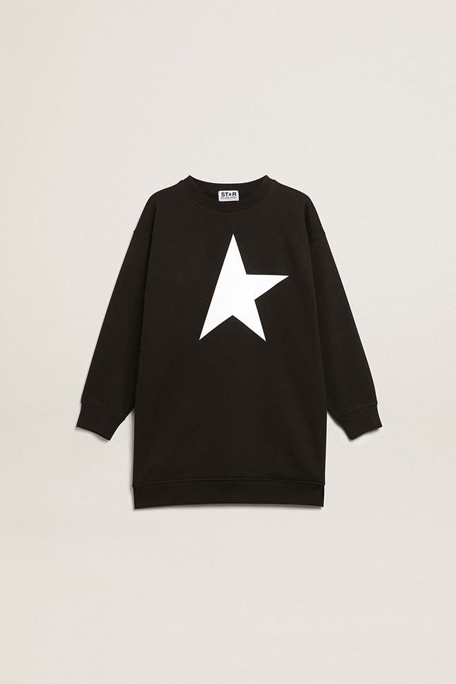 Girls black sweatshirt dress with white star