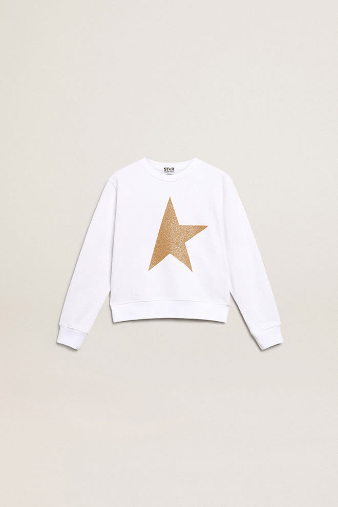 Sweat shirt blanc fille avec grande toile dor e sur le devant