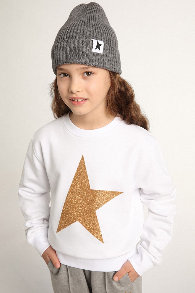 Girls’ white sweatshirt with gold maxi star on the front