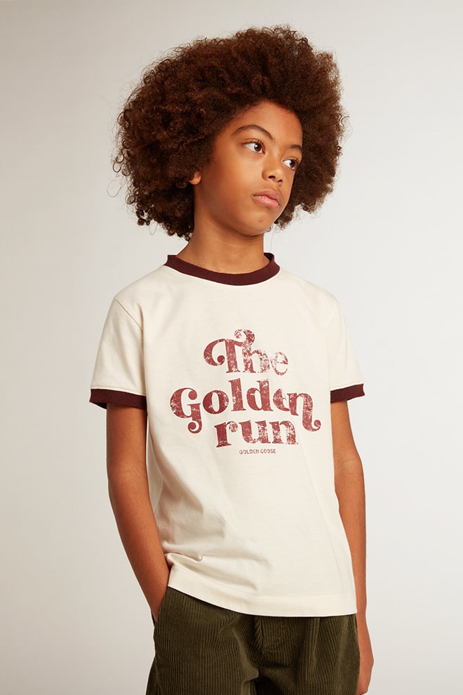 Golden Goose - Boys’ white cotton T-shirt with faded print at the center in 