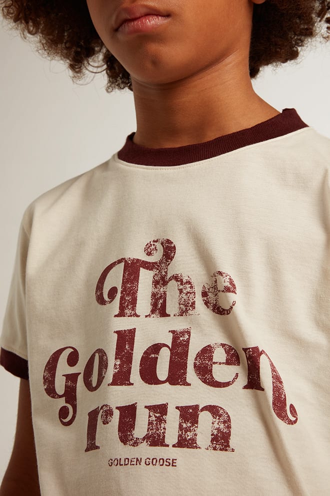 Golden Goose - T-shirt pour garçon en coton blanc avec imprimé décoloré au centre in 