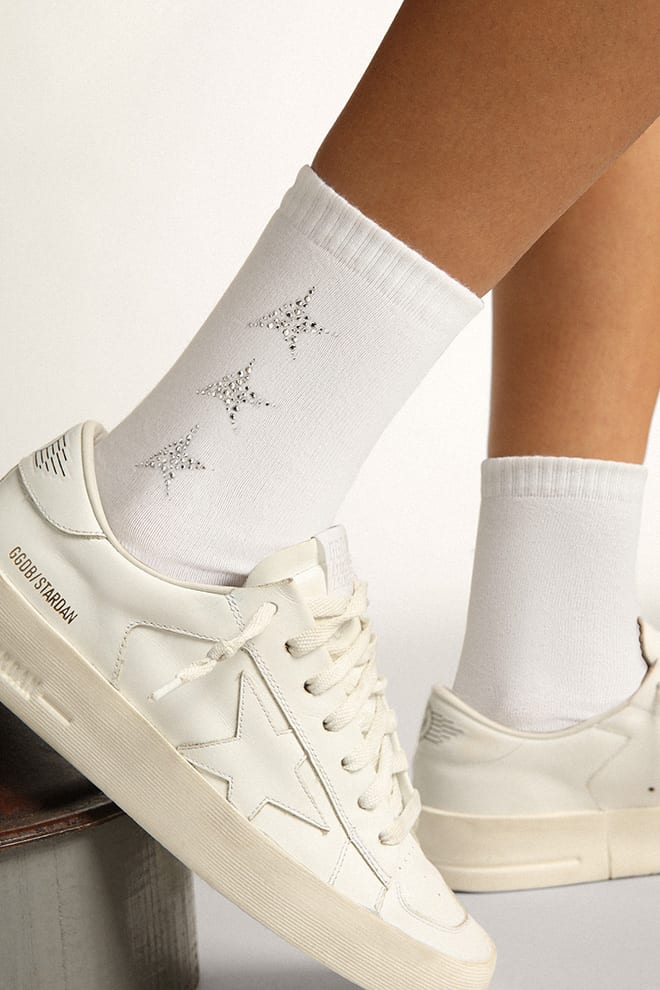 Golden Goose - White socks with decorative crystal stars in 