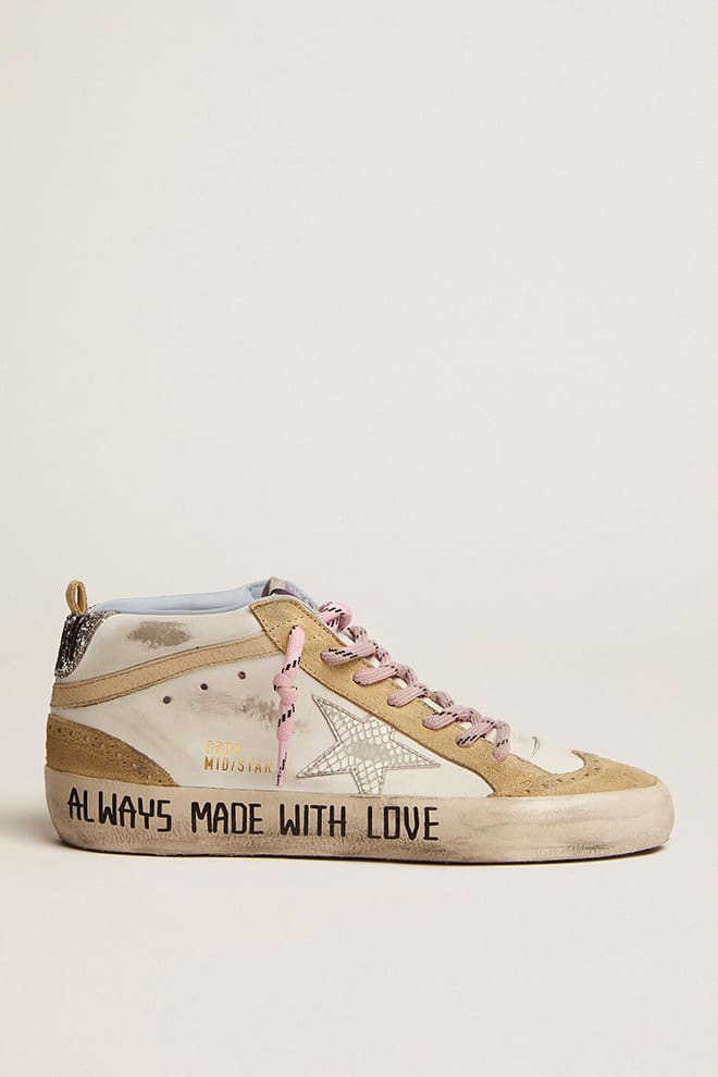 Mid Star with silver star and cream snake-print leather flash | Golden Goose