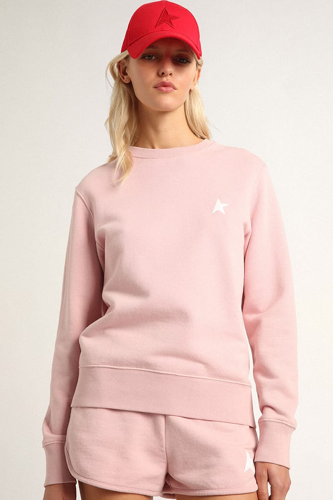 Star Collection pink sweatshirt with white star on the front | Golden Goose