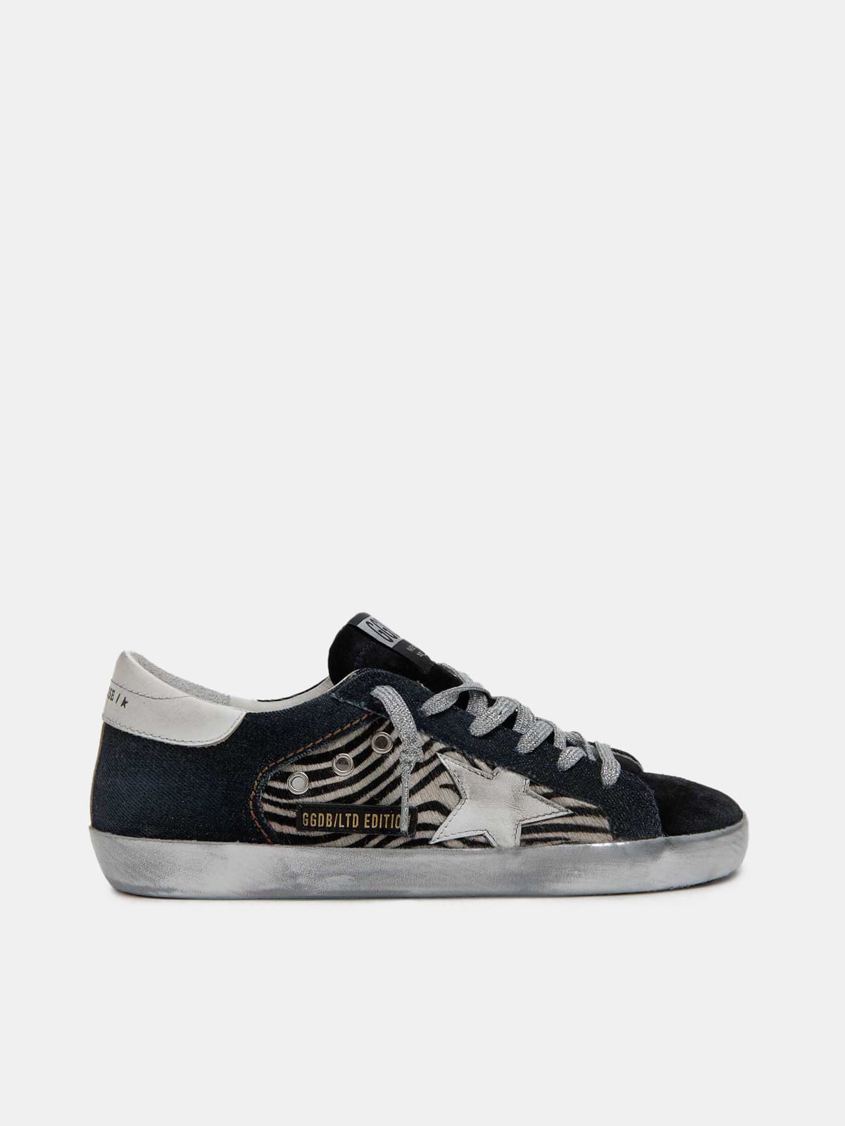 LAB Limited Edition Super-Star sneakers in denim, zebra-print pony skin and  suede | Golden Goose