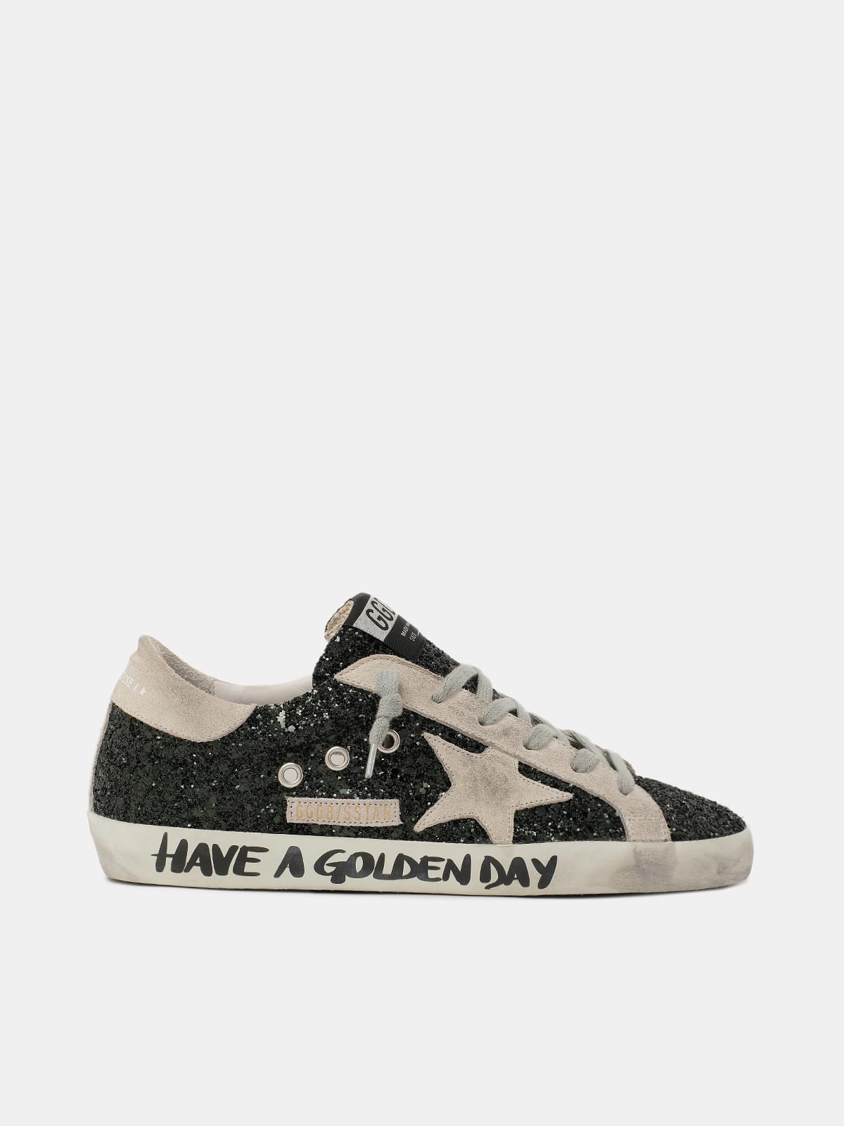 Super-Star sneakers with black glitter and handwriting | Golden Goose
