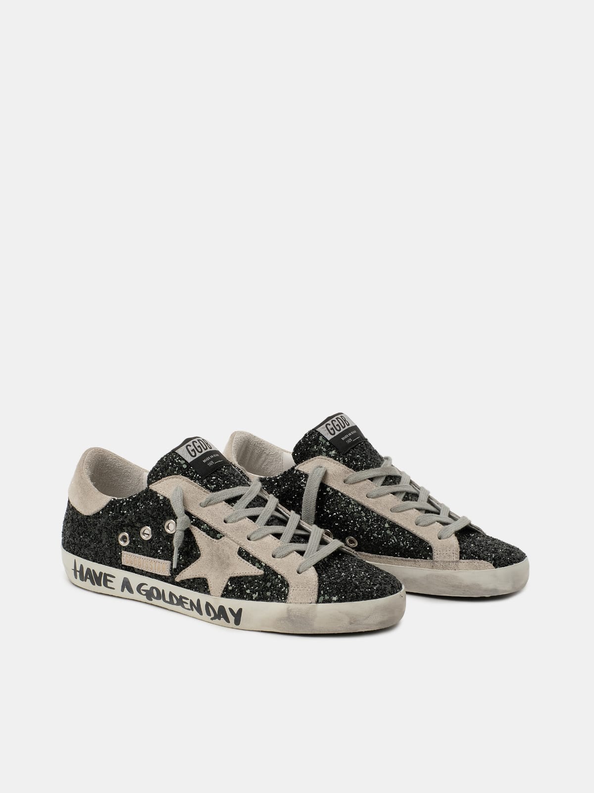 Super-Star sneakers with black glitter and handwriting | Golden Goose