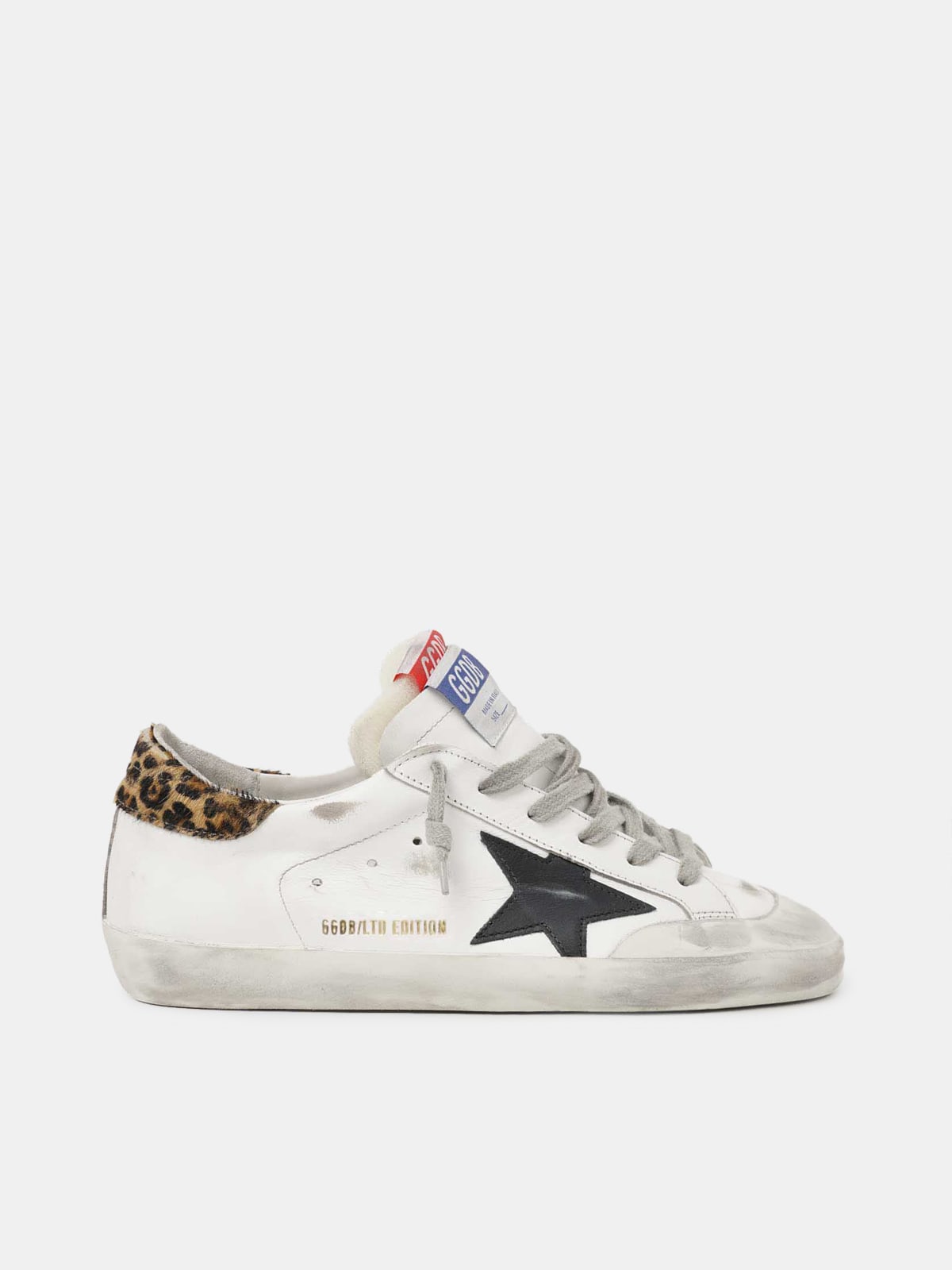 Women s LAB Limited Edition Super Star sneakers with double tongue and leopard print heel tab