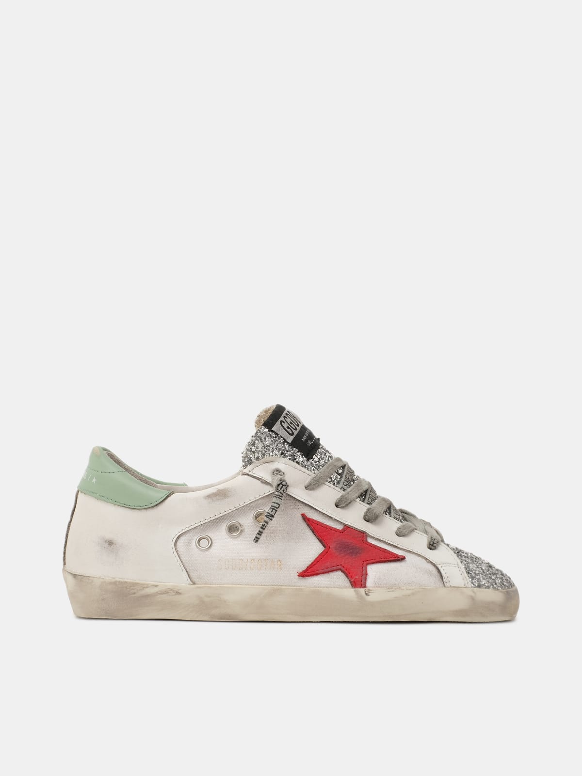 Super-Star sneakers with glitter insert and red star | Golden Goose