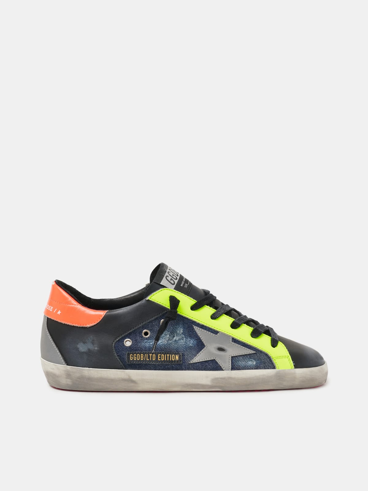 Women's Limited Edition LAB denim Super-Star sneakers with neon inserts