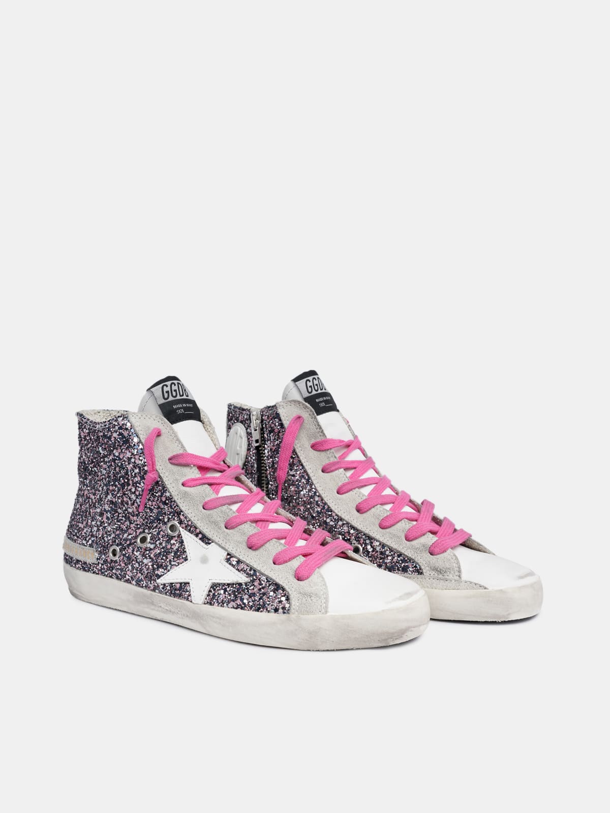 Francy sneakers with multicolour glitter and fuchsia laces | Golden Goose