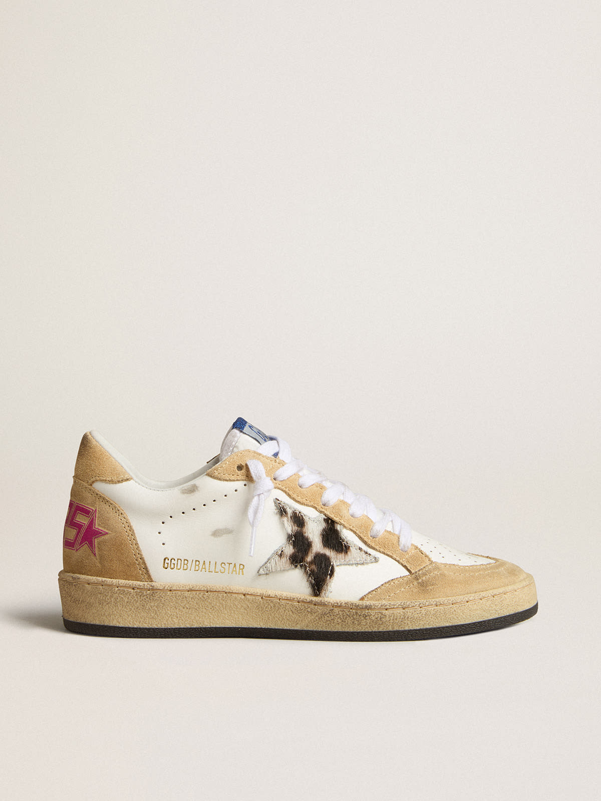 Ball Star sneakers in white leather and suede with leopard-print pony skin  star