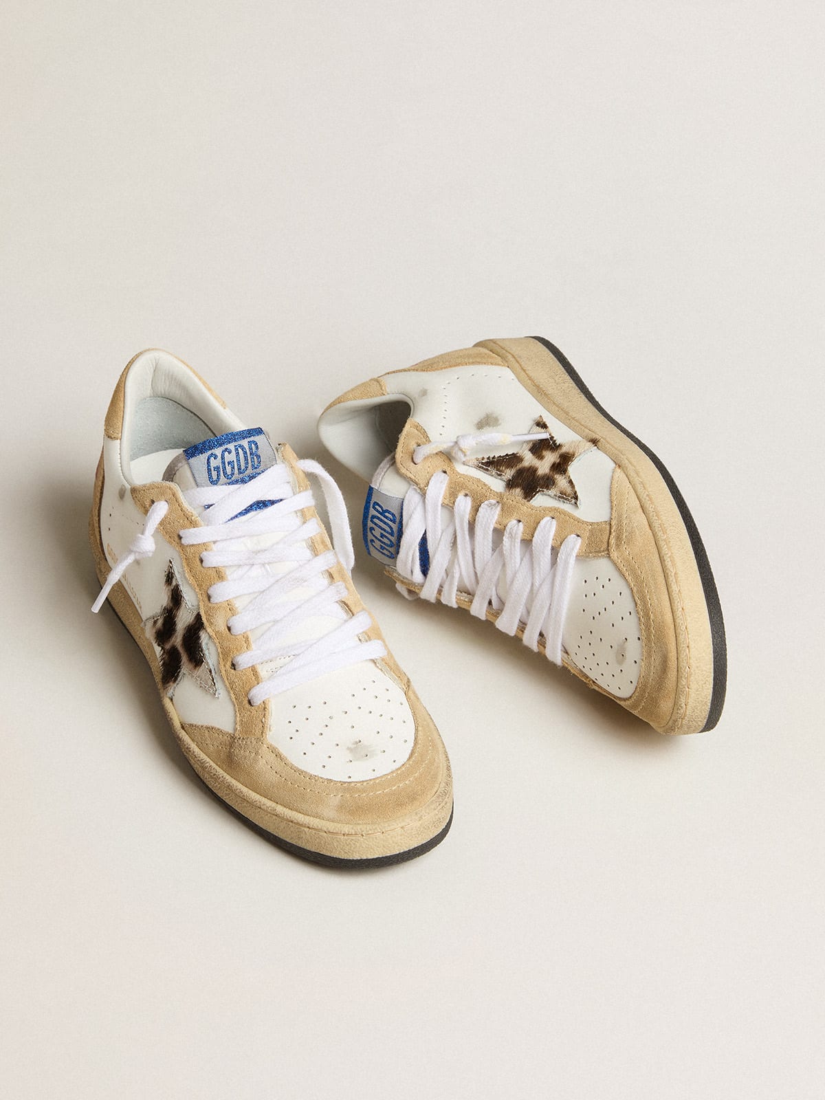 Ball Star sneakers in white leather and suede with leopard-print