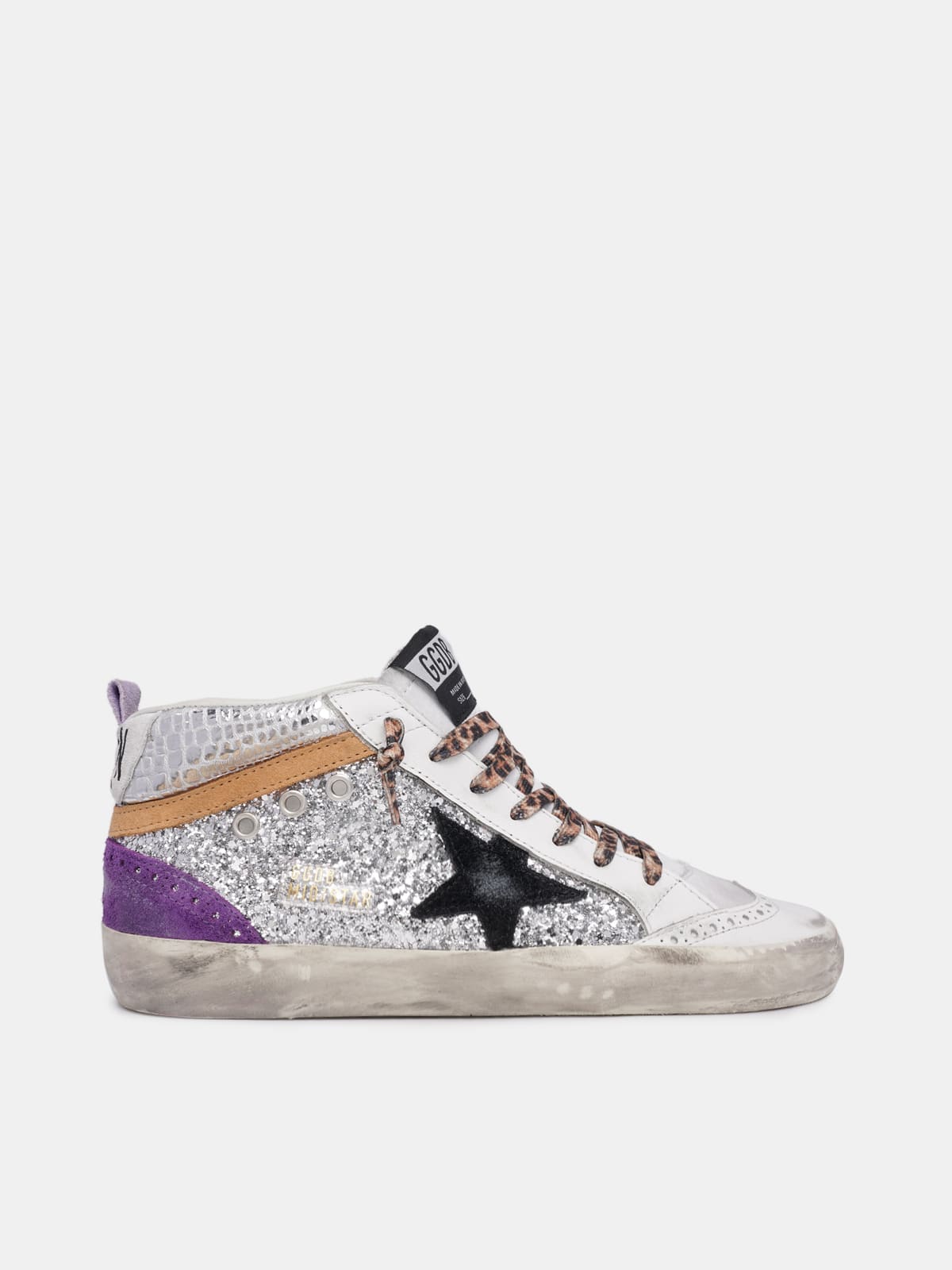 Silver Mid Star sneakers with glitter | Golden Goose