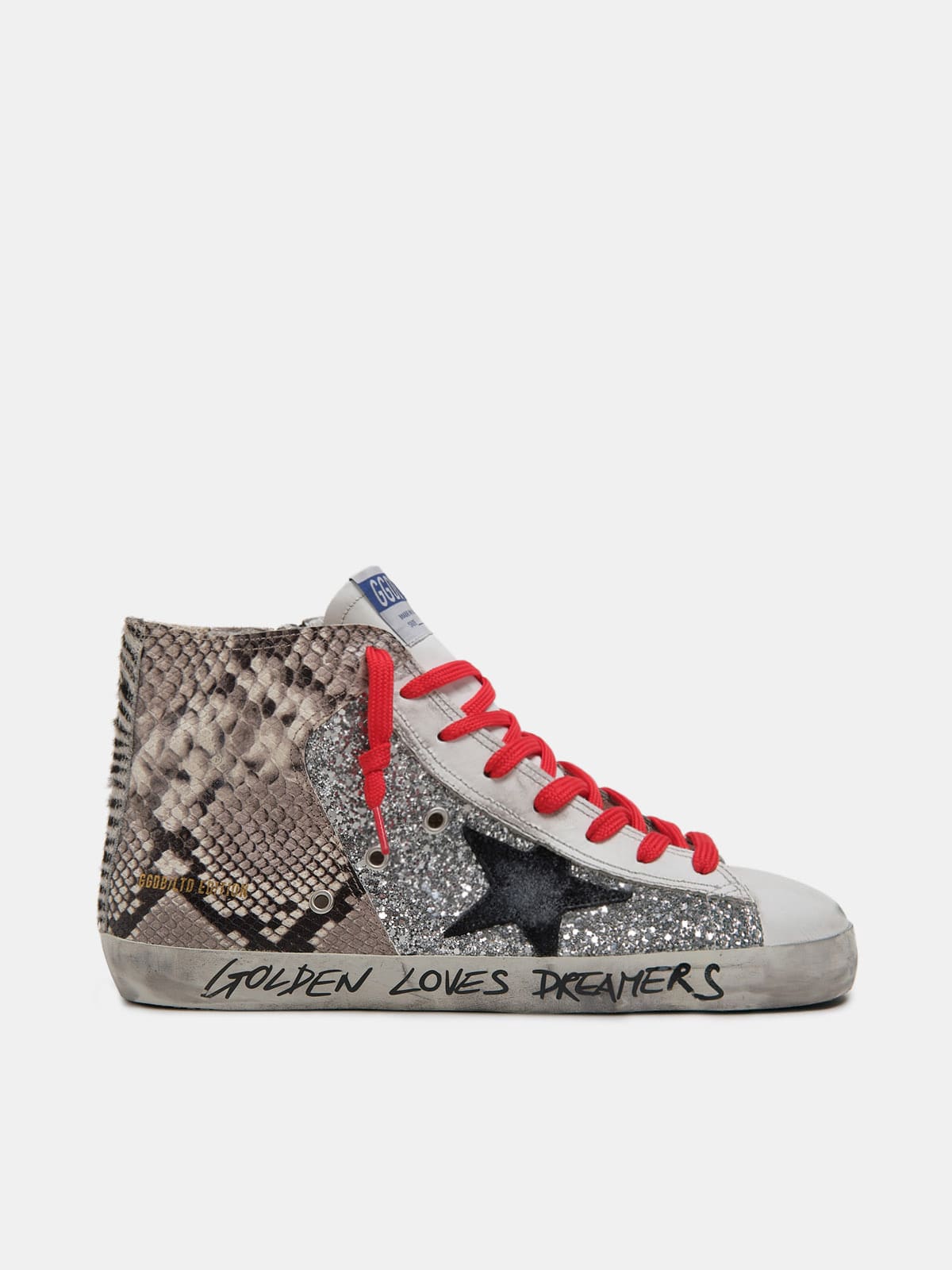 LAB limited-edition python-print Francy sneakers with silver glitter  inserts | Golden Goose