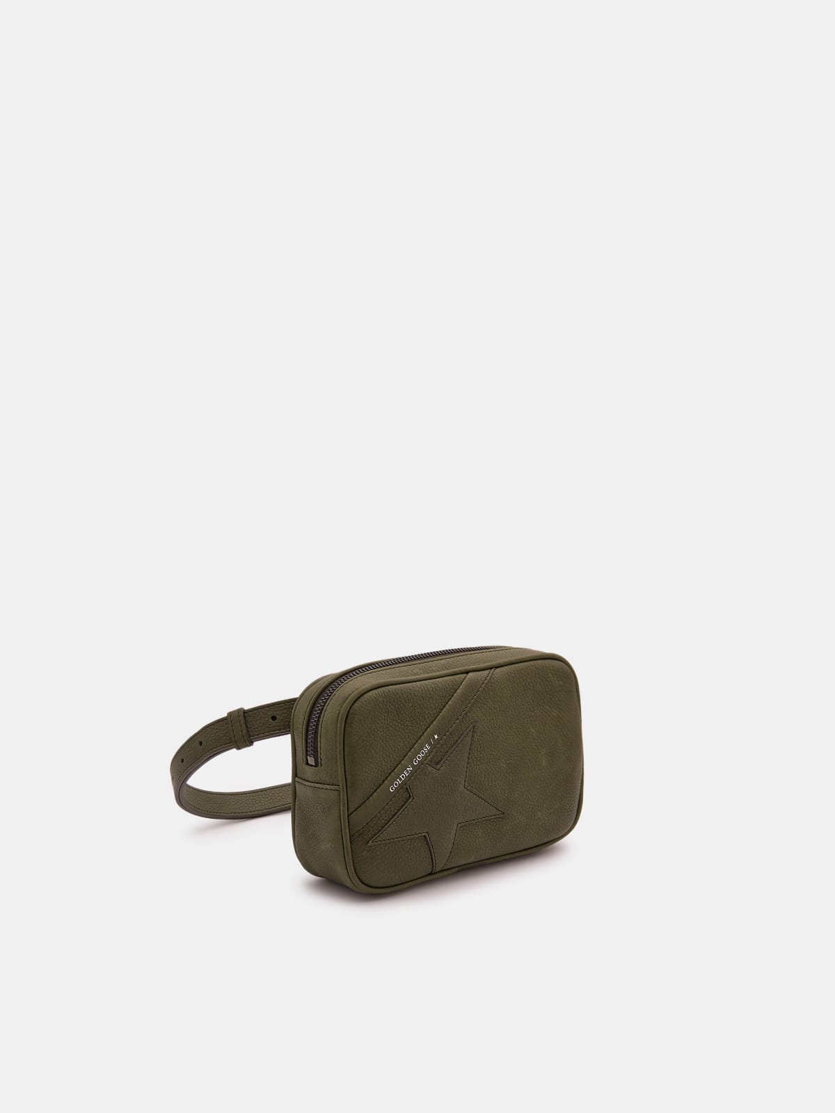 Golden Goose - Borsa Star Belt Bag verde militare in pelle martellata in 
