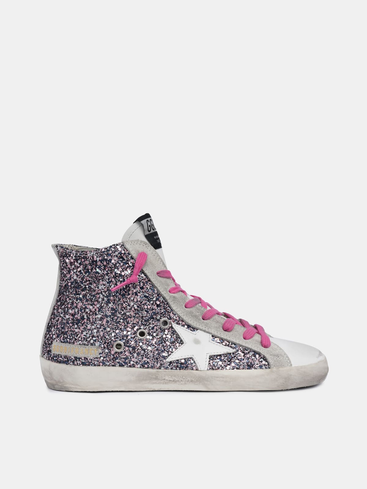 Francy sneakers with multicolour glitter and fuchsia laces