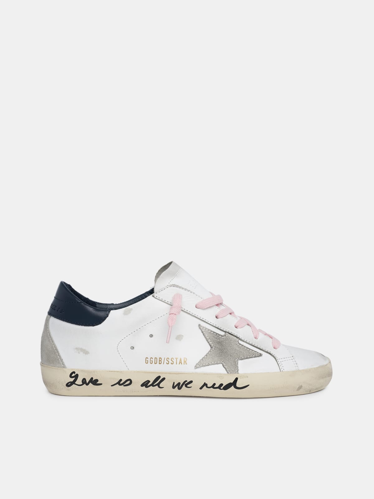 Super-Star sneakers with handwritten Love is all we need lettering