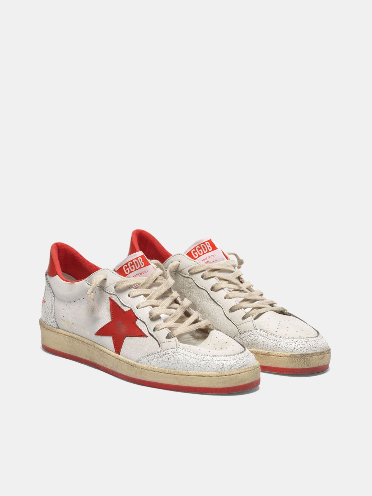 White Ball Star sneakers in leather with red star and heel tab | Golden  Goose