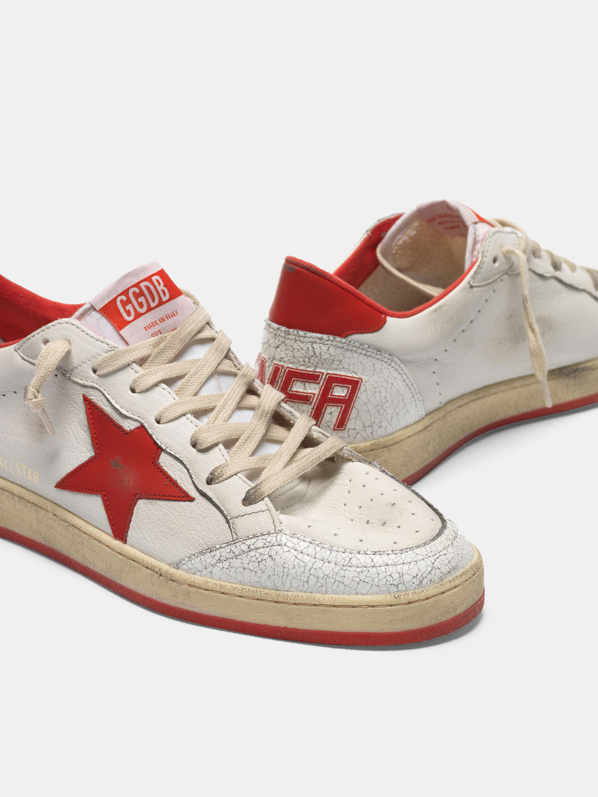White Ball Star sneakers in leather with red star and heel tab | Golden  Goose