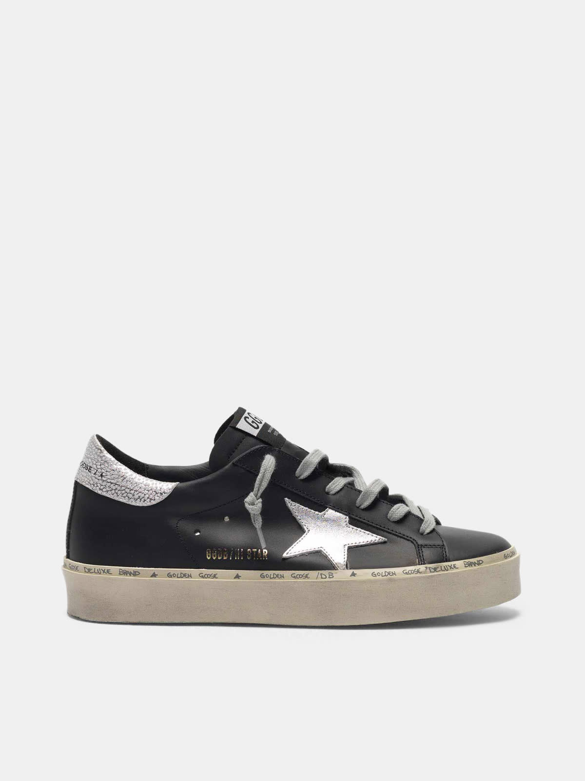 Black Hi Star sneakers with metallic star | Golden Goose