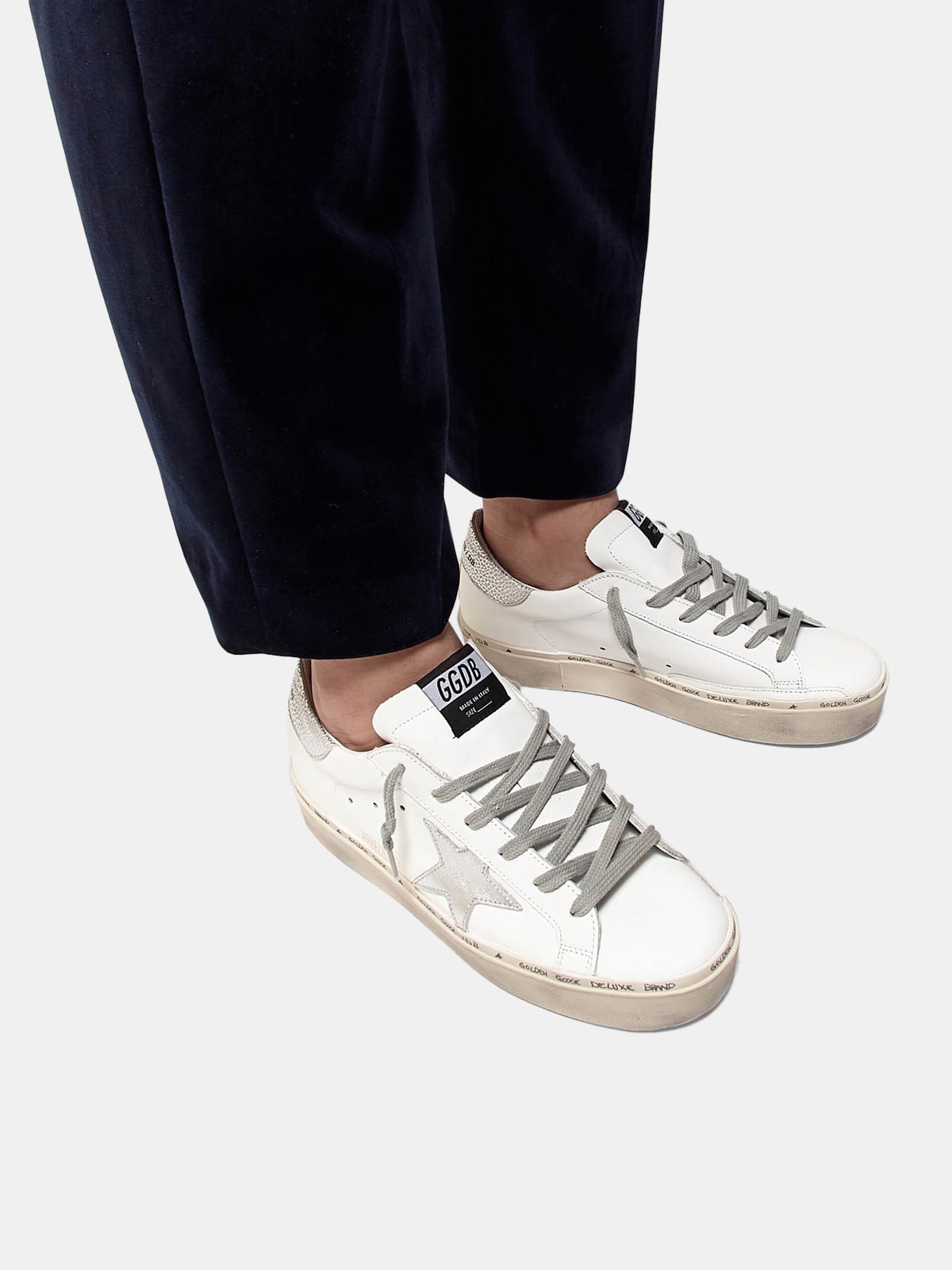 Hi Star sneakers with star and heel tab in metallic silver | Golden Goose