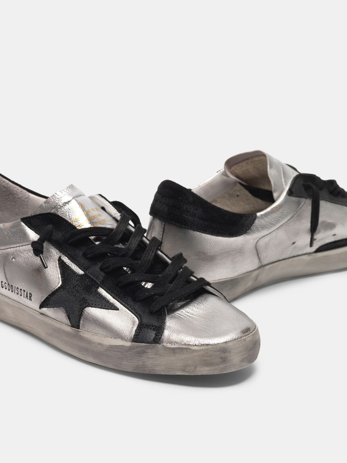Super-Star sneakers in silver leather with contrasting inserts | Golden  Goose