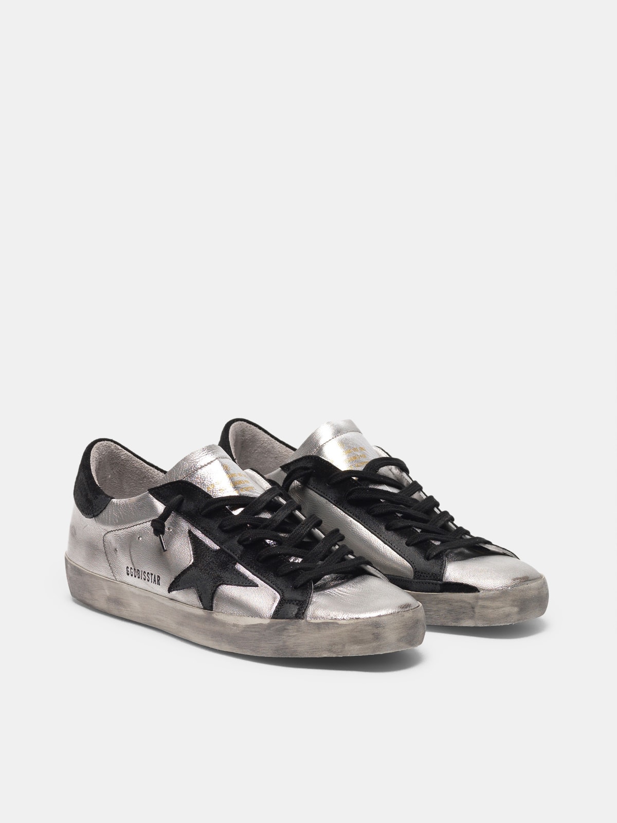 Women's Super-Star in silver leather with contrasting inserts