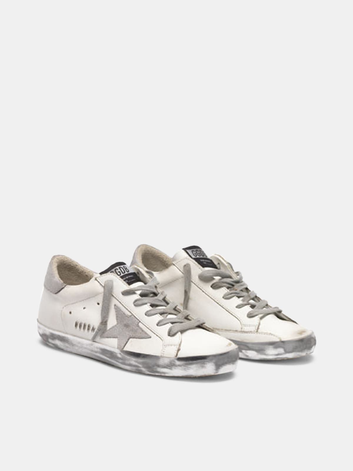 Super-Star sneakers with silver sparkle foxing and metal stud lettering |  Golden Goose