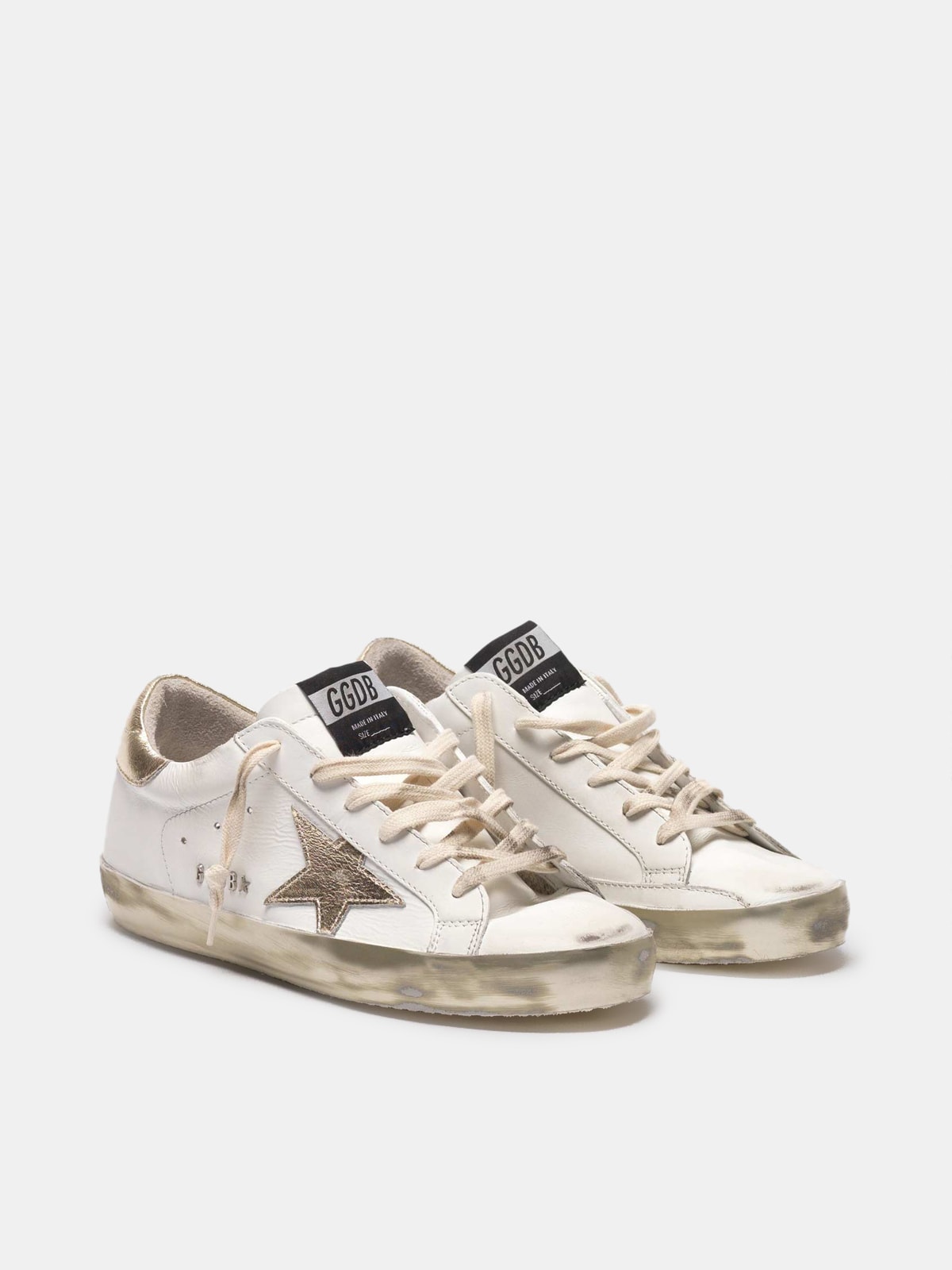 Golden Goose - Women's Super-Star with Silver Sparkle Foxing and Metal Stud Lettering, Woman, Size: 38