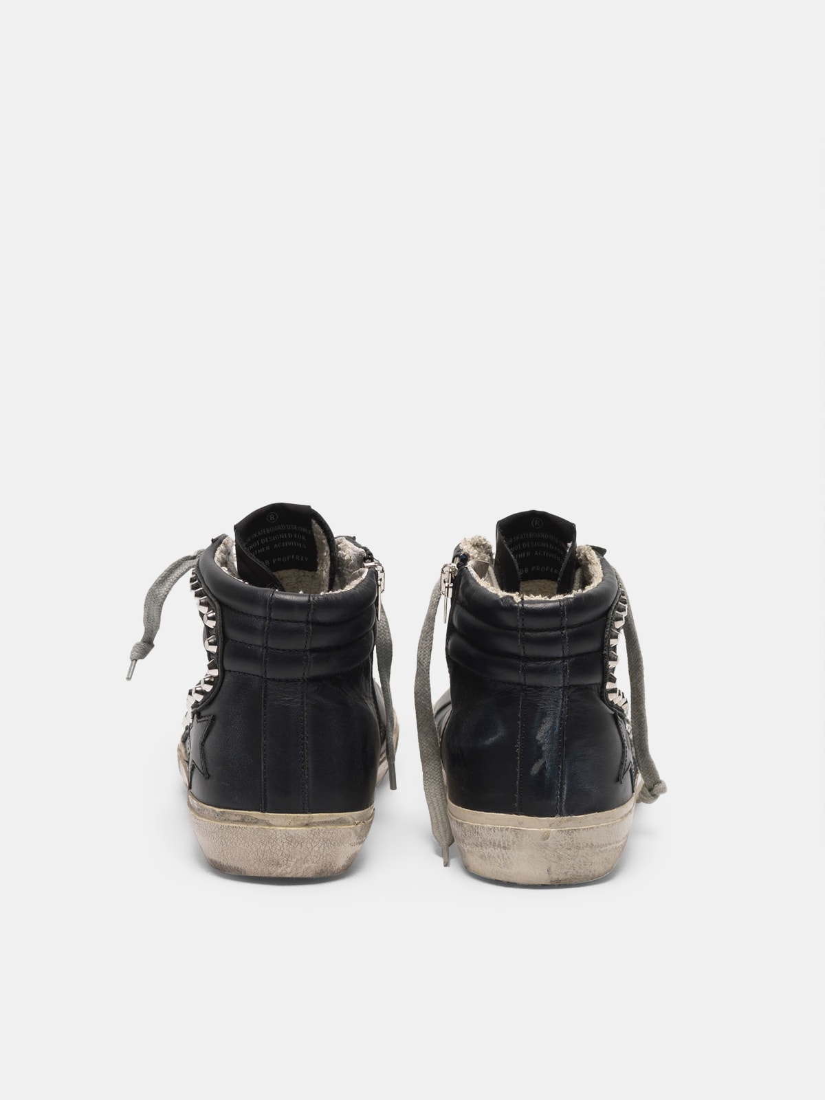 Golden goose black hot sale leather studded slide sneakers