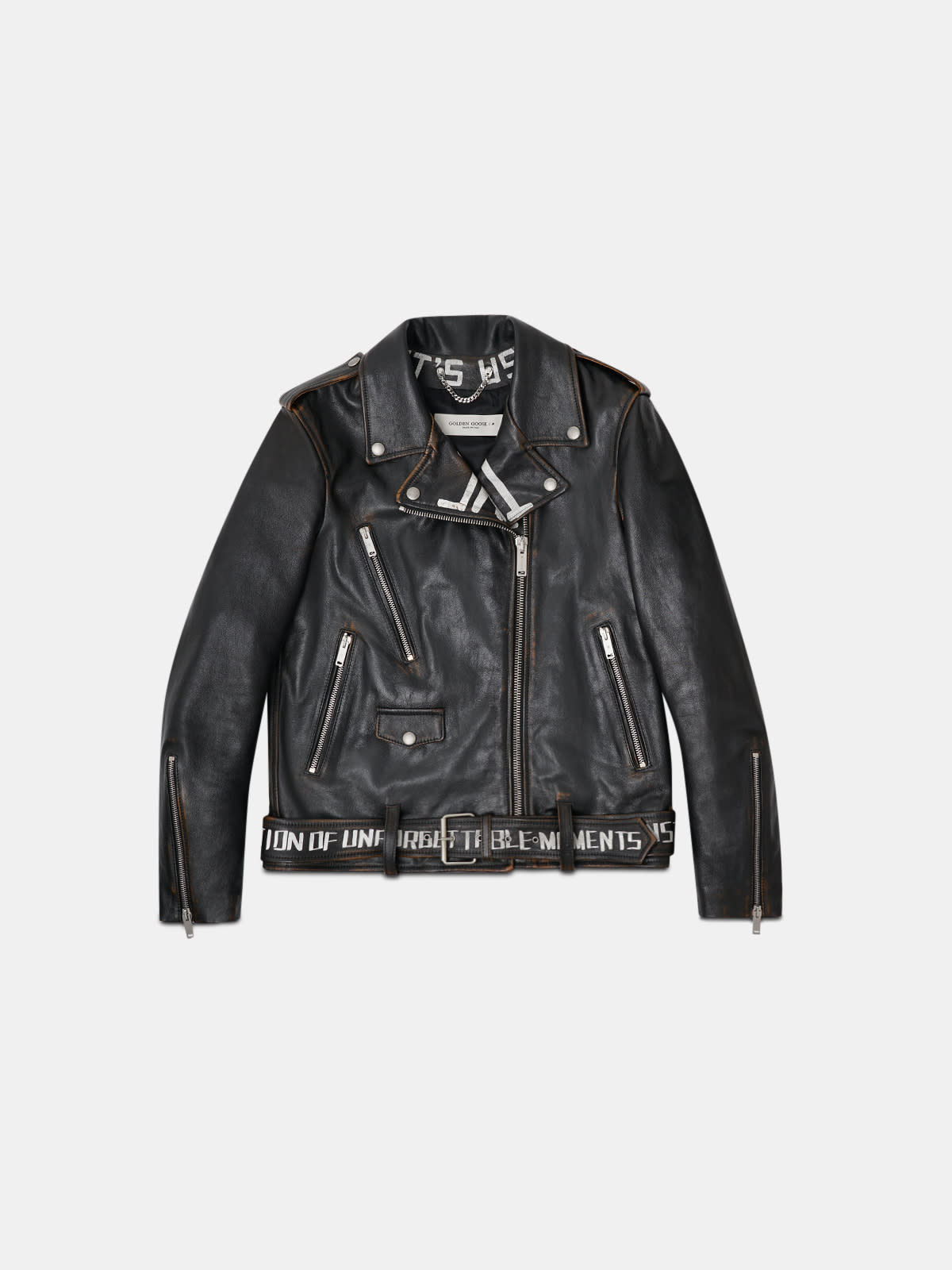 Golden biker jacket with contrasting prints | Golden Goose