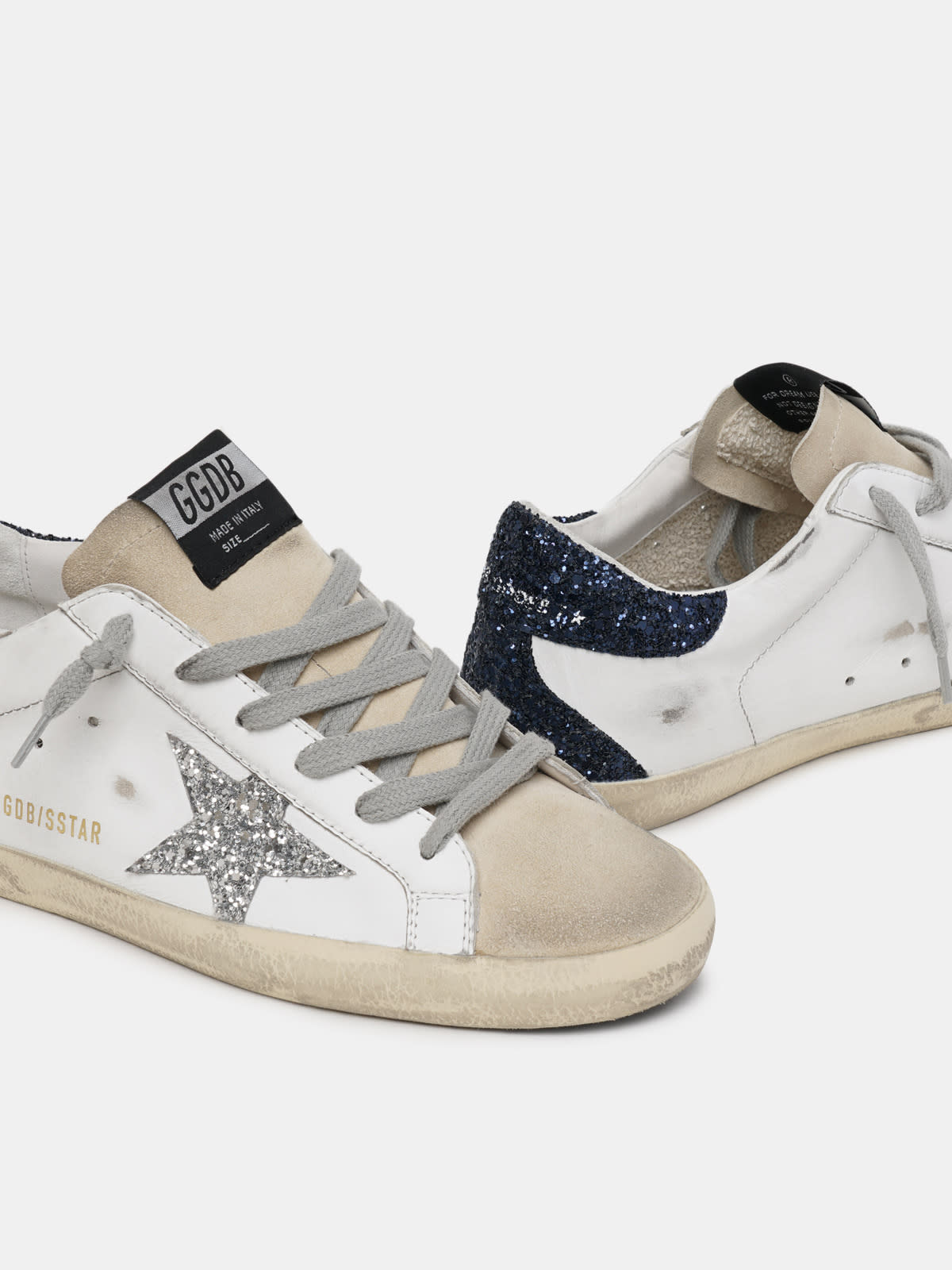 Sneakers Super-Star En Cuir Blanc Avec Contrefort Pailleté, 44% OFF